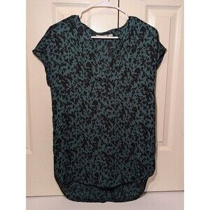 Halogen Semi-Sheer workwear Blouse Black and Green, women's XS